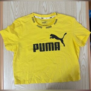 Puma Cropped Bright Yellow Tee with Black Logo